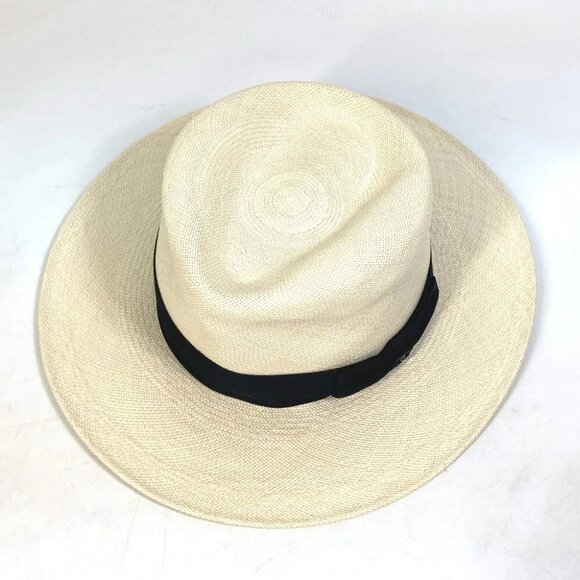 CHANEL CC CC Mark Grosgrain Ribbon 19V hat straw hat straw Beige/Black main image 7